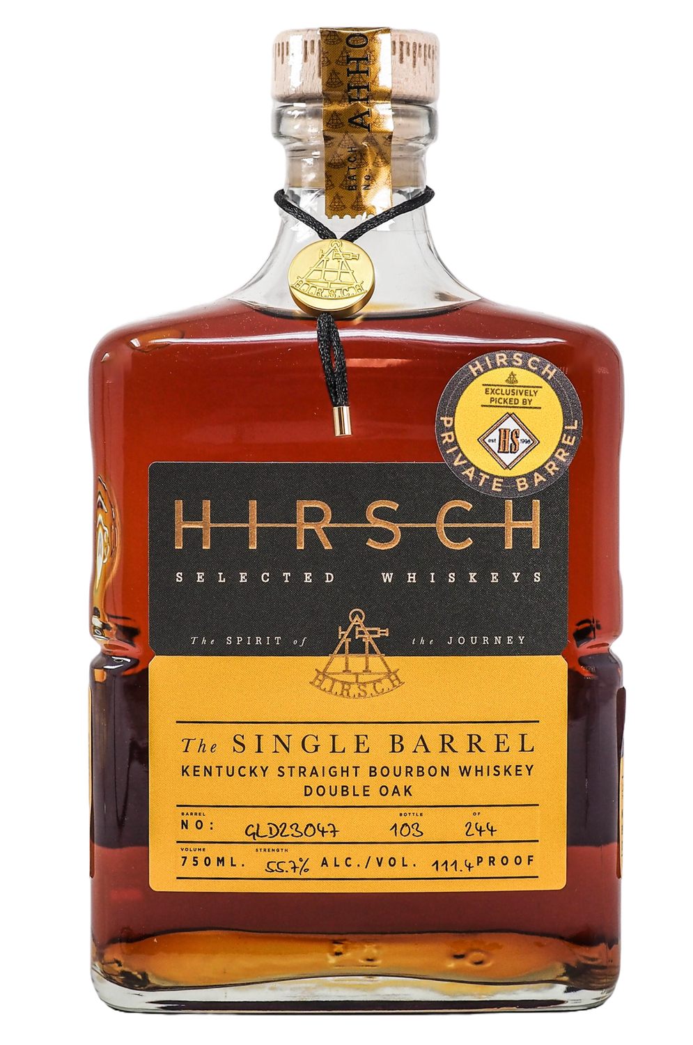 HIRSCH GOLDLINE HEALTHY SPIRITS 9 YEAR SINGLE BARREL DOUBLE OAK BOURBON 750ML