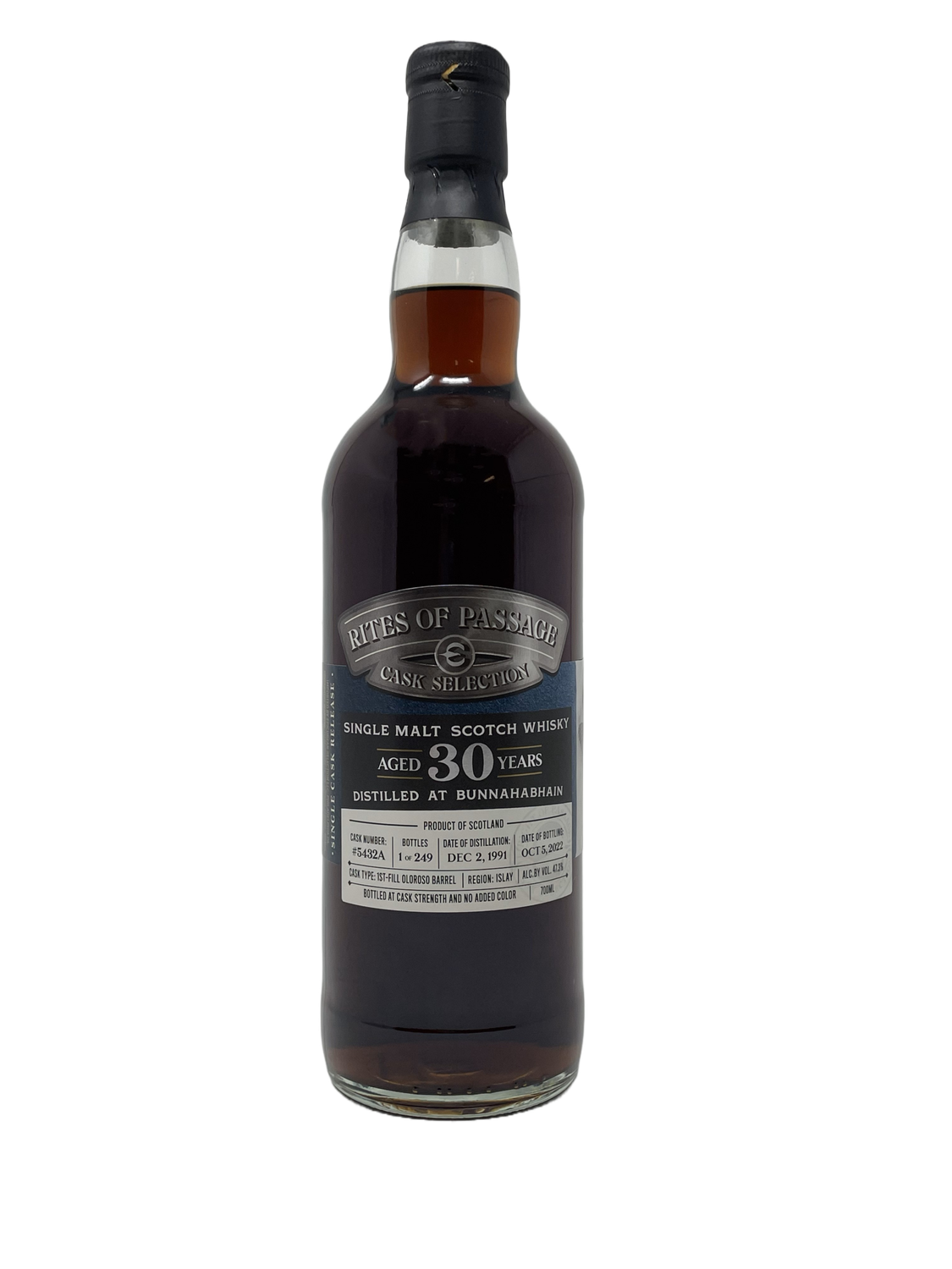 RITES OF PASSAGE BUNNAHABHAIN 30 YEAR FIRST FILL OLOROSO AGED SCOTCH 700ML