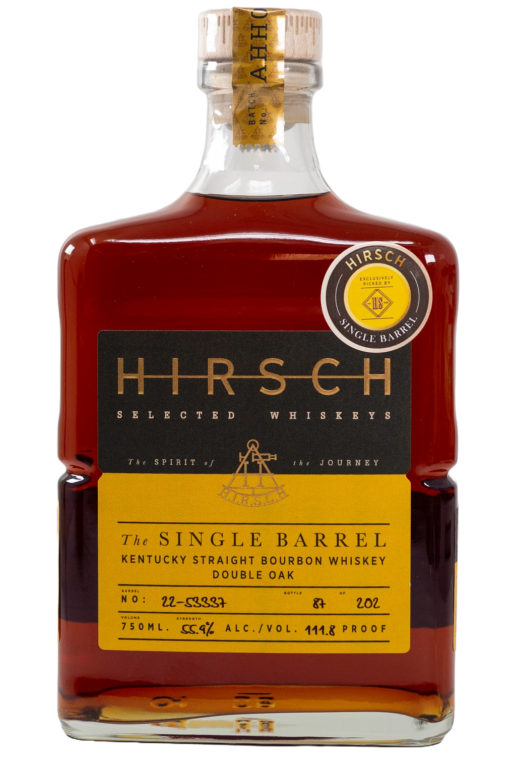 HIRSCH GOLDLINE HEALTHY SPIRITS 10 YEAR SINGLE BARREL DOUBLE OAK BOURBON 750ML