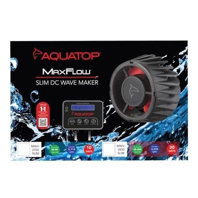 Aquatop MaxFlow Slim DC Aquarium Circulation Wave Maker with Controller - Quiet Operation - for Fresh and Saltwater - up to 200 Gallons