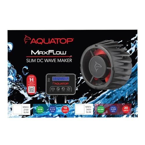 Aquatop MaxFlow Slim DC Aquarium Circulation Wave Maker with Controller - Quiet Operation - for Fresh and Saltwater - up to 200 Gallons