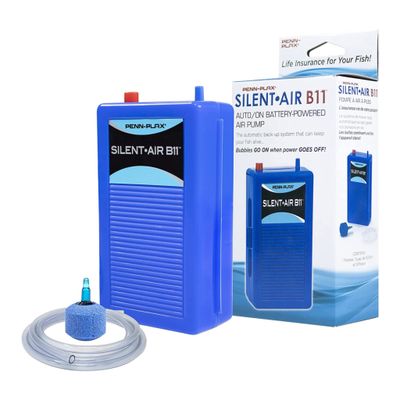 Penn-Plax Silent-Air Aquarium Air Pump with Battery Backup – Blue – Small and Portable