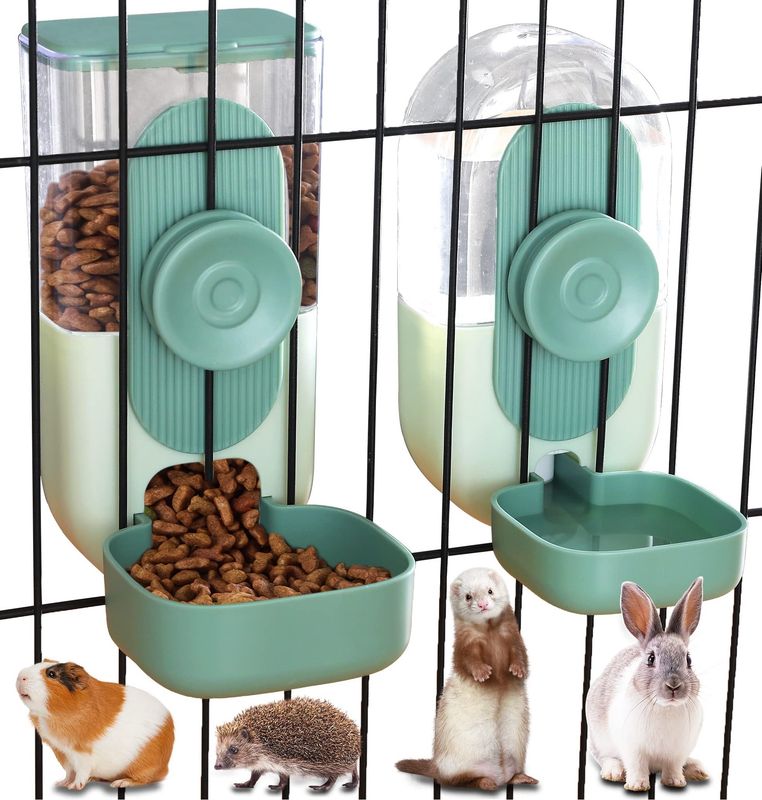 Kenond 35oz Hanging Automatic Pet Food Water Dispenser, Auto Gravity Pet Feeder And Waterer Set