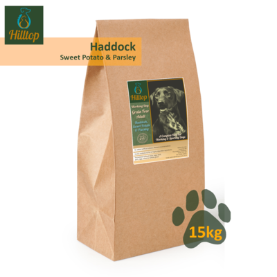Hilltop Grain Free Adult Working Dog - Haddock with Sweet Potato & Parsley 15kg Hilltop Grain Free Adult Working Dog - Haddock with Sweet Potato & Parsley 15kg