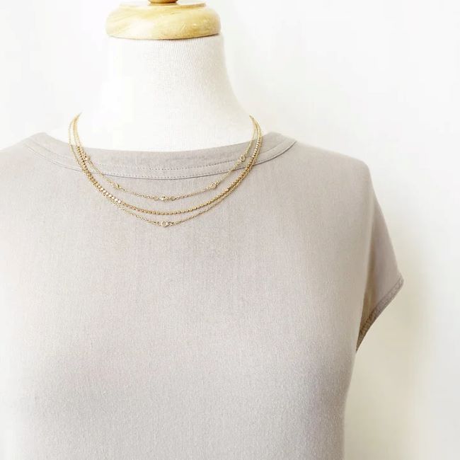 Three Layer Chain Necklace with Crystals
