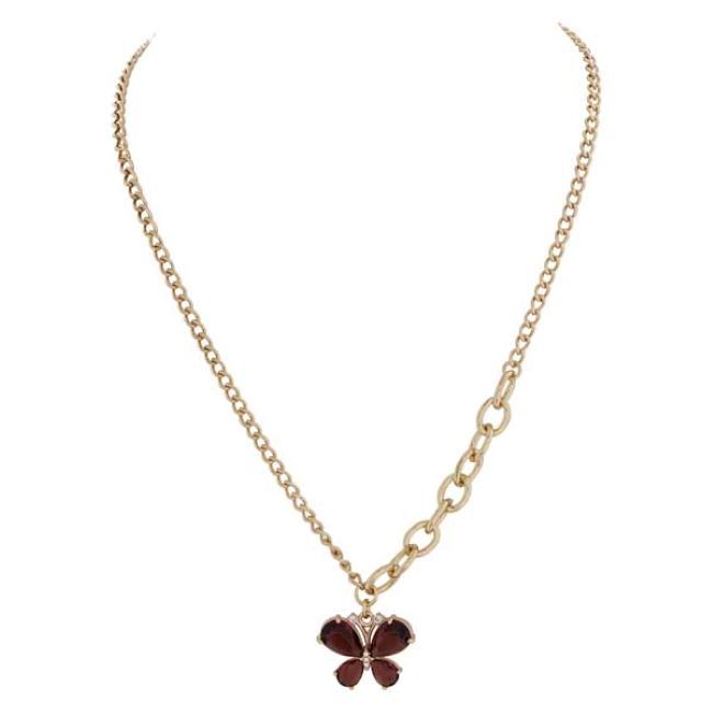 Mixed Chain Glass Butterfly Pendant Short Necklace