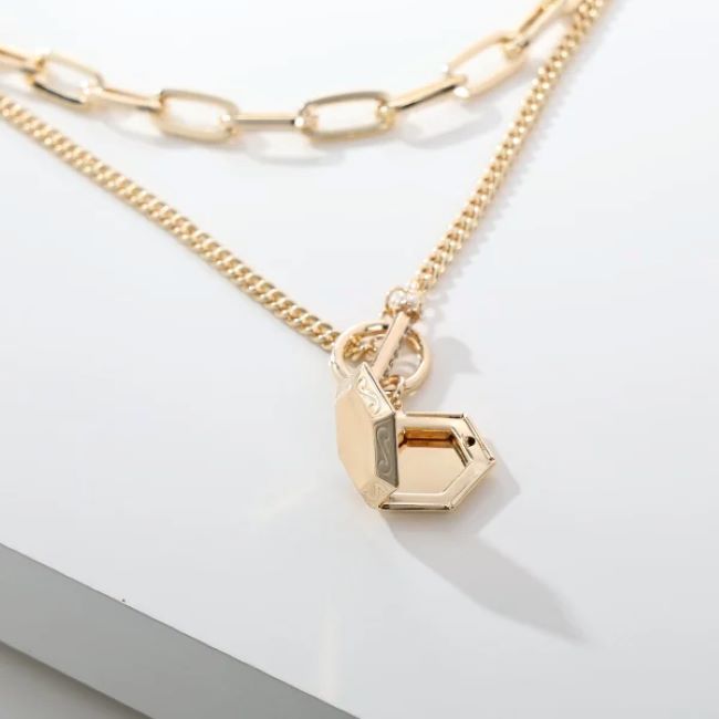 Short Gold Layered Necklace with Locket Pendant