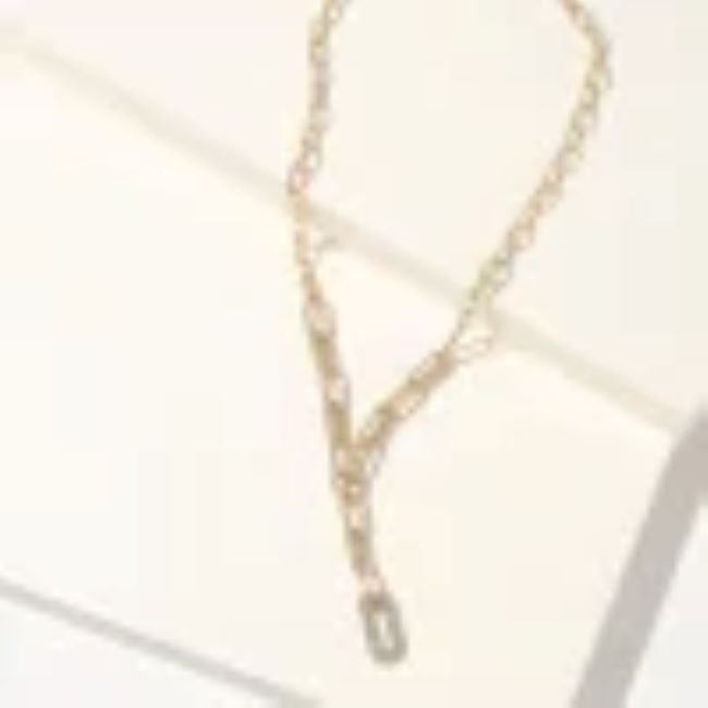 Mid-Length Gold Lariat Necklace with Clear Crystals