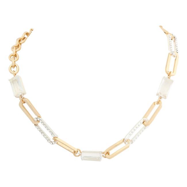 Short Gold Necklace with Faceted Glass Cut Pendants and Crystals