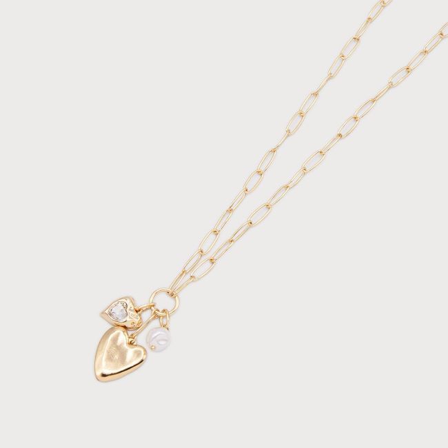 Long Heart Necklace with Imitation Pearl