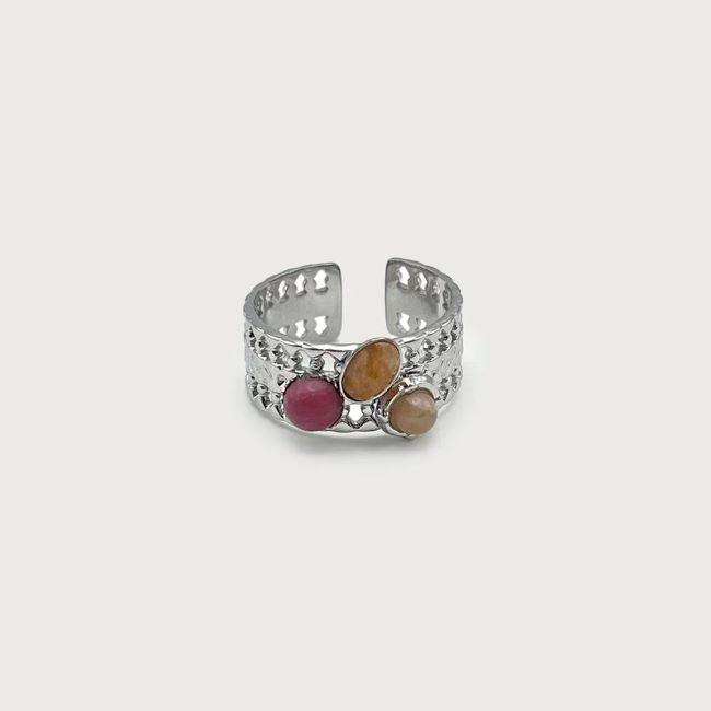 Adjustable Metal Cuff Ring with Semi-Precious Stone Effect