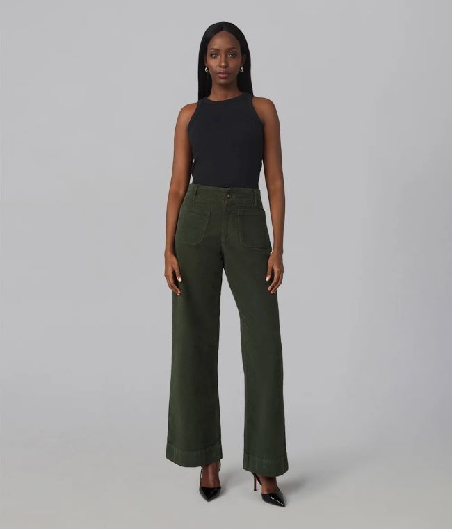 Colette High Rise Wide Leg Cords, Colour: Command Sage, Size: 25