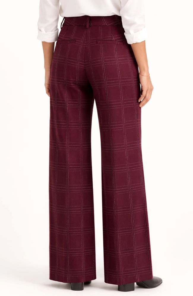 Kelsey Wide Leg Trouser Windowpane Plaid