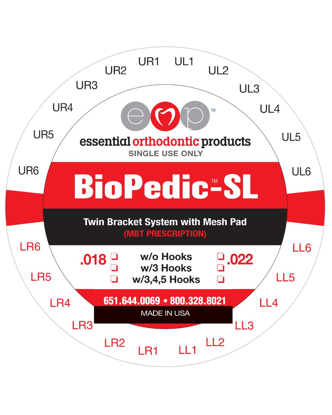 5 x 5 MBT SELF LIGATING Bracket Set with 3,4,5 Hooks
