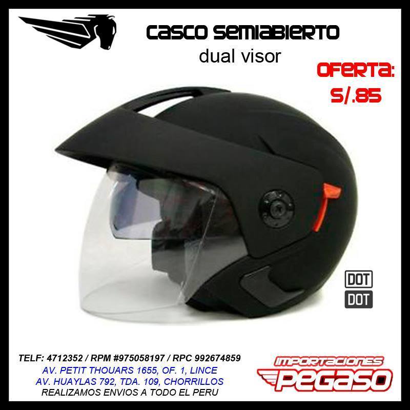 CASCO SEMIABIERTO NEGRO MATE DOBLE VISOR, CERTIFICACIÓN DOT