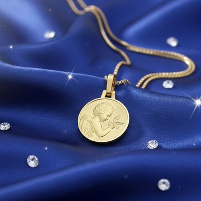 Médaille Ange à la colombe  - Or Jaune 18K
