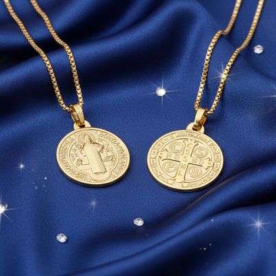 Médaille Saint-Benoît Scapulaire Double Face - Or Jaune 18K