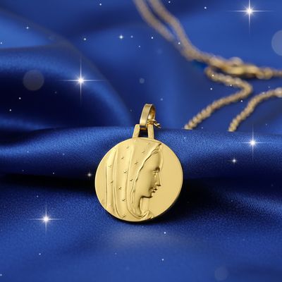 Médaille Ste Vierge Massive - Or Jaune 18K - Ø16 mm