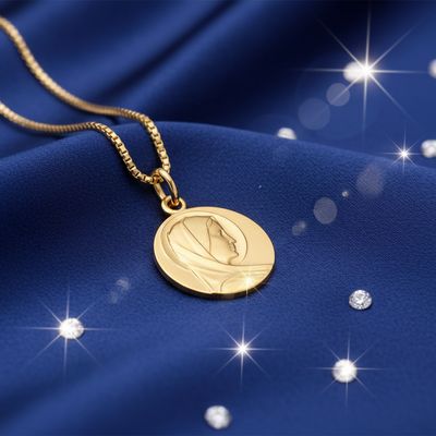 Médaille Vierge Au Voile - Or Jaune 18K