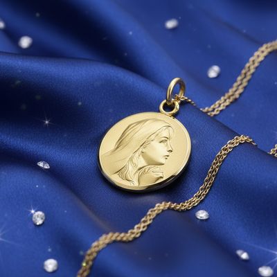 Médaille Ste Vierge Massive - Or Jaune 18K - Ø18 mm