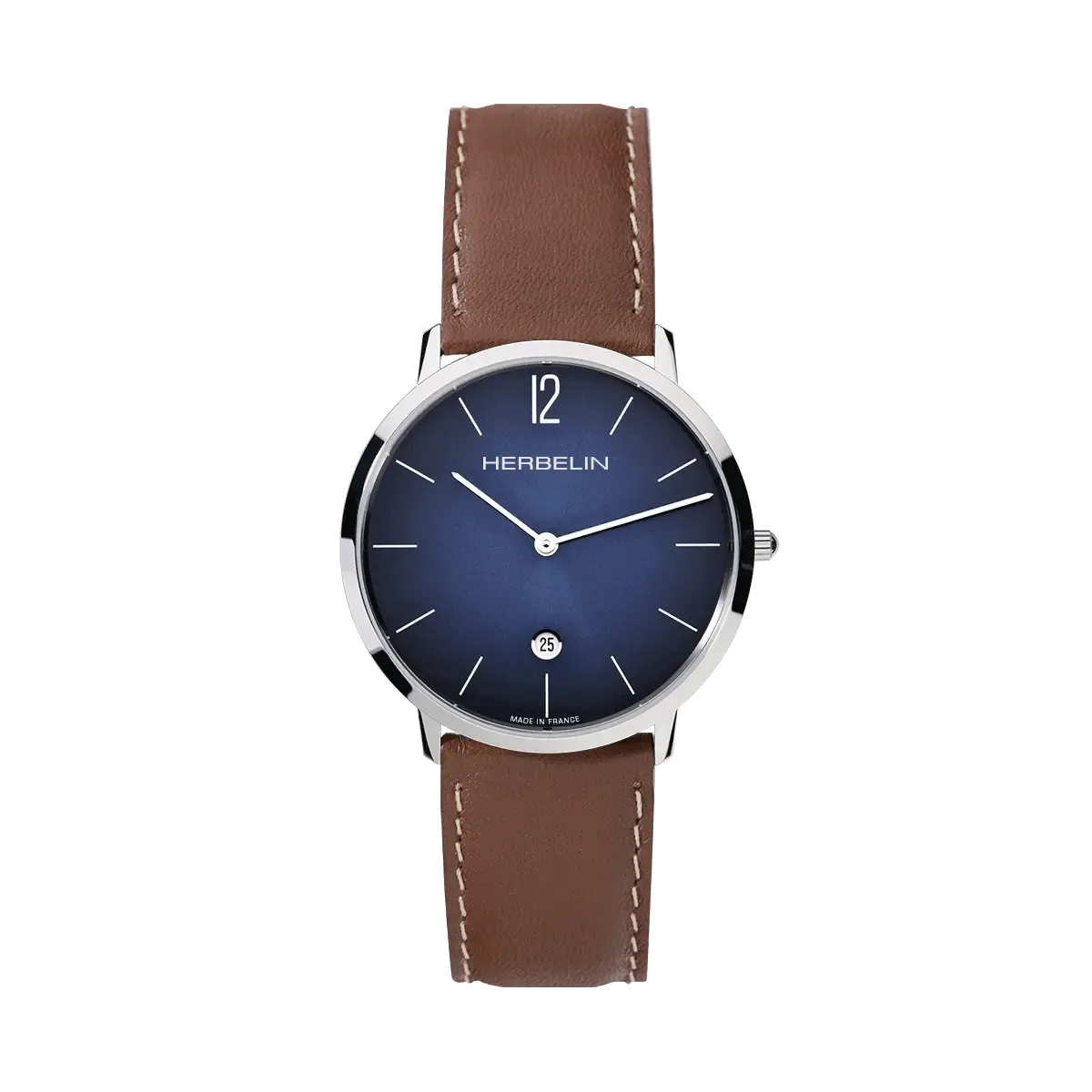 Montre "CITY" - Quartz – Bleu & Cuir Brun