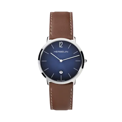 Montre "CITY" - Quartz – Bleu & Cuir Brun