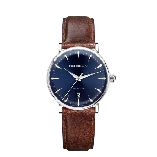 Montre "INSPIRATION" – Automatique – Bleu & Cuir Brun