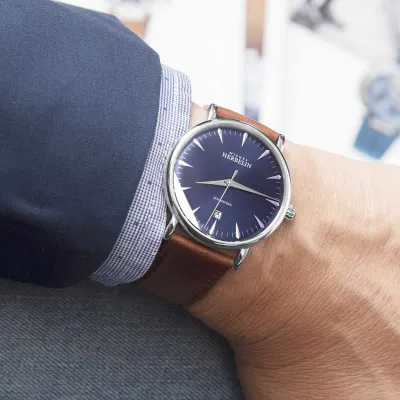 Montre "INSPIRATION" – Automatique – Bleu & Cuir Brun