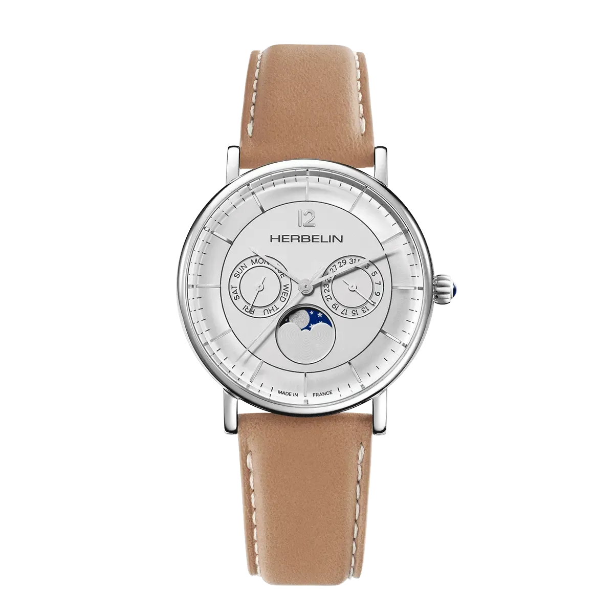 Montre "INSPIRATION" – Phase De Lune – Acier & Cuir Camel