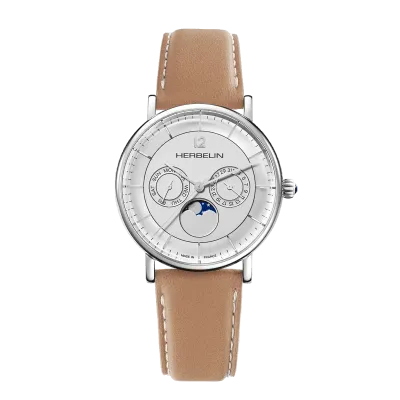 Montre "INSPIRATION" – Phase De Lune – Acier & Cuir Camel