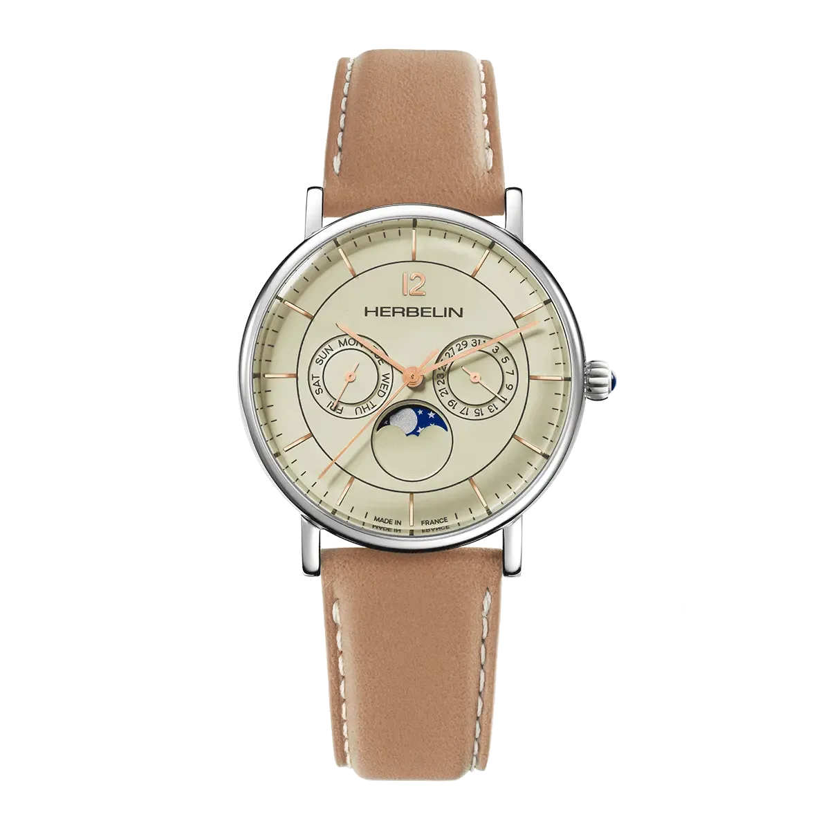 Montre "INSPIRATION" – Phase De Lune – Acier & Cuir
