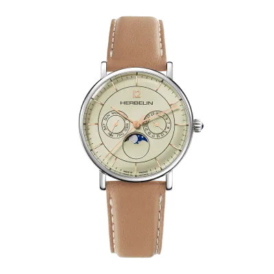 Montre "INSPIRATION" – Phase De Lune – Acier & Cuir