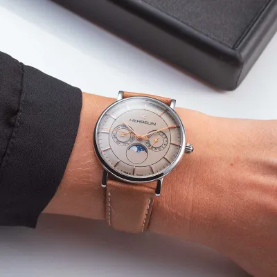 Montre "INSPIRATION" – Phase De Lune – Acier & Cuir