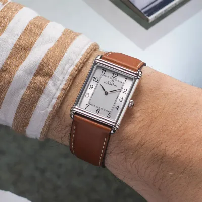 Montre "ART DÉCO" – Petite Seconde – Acier & Cuir Brun