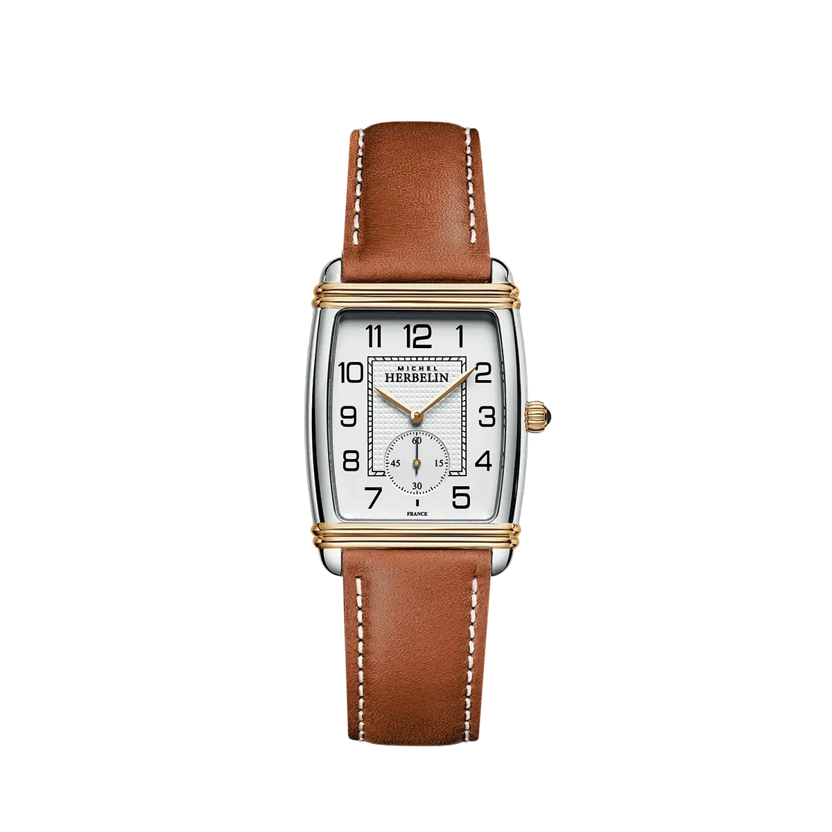Montre "ART DÉCO" – Petite Seconde – Bicolore & Cuir Camel
