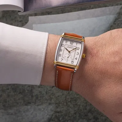 Montre "ART DÉCO" – Petite Seconde – Bicolore & Cuir Camel