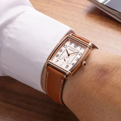 Montre "ART DÉCO" – Petite Seconde – PVD Or Rose & Cuir