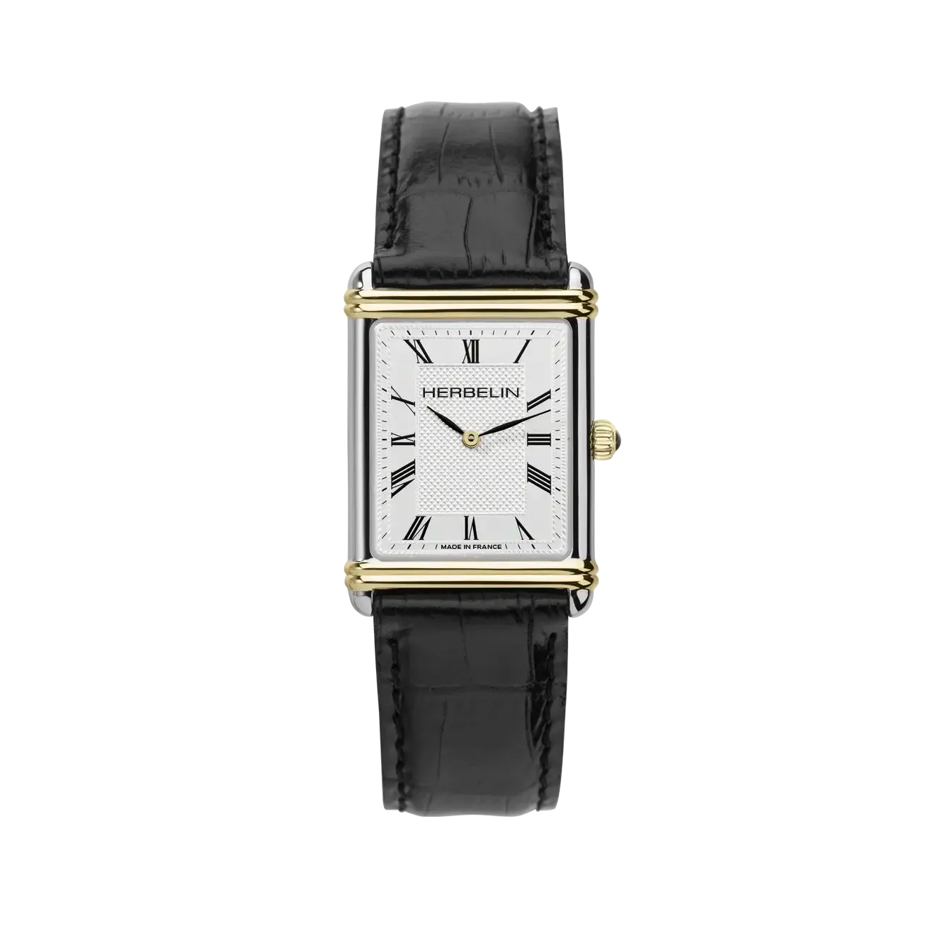 Montre "ART DÉCO" – Quartz – Acier Bicolore & Cuir Noir