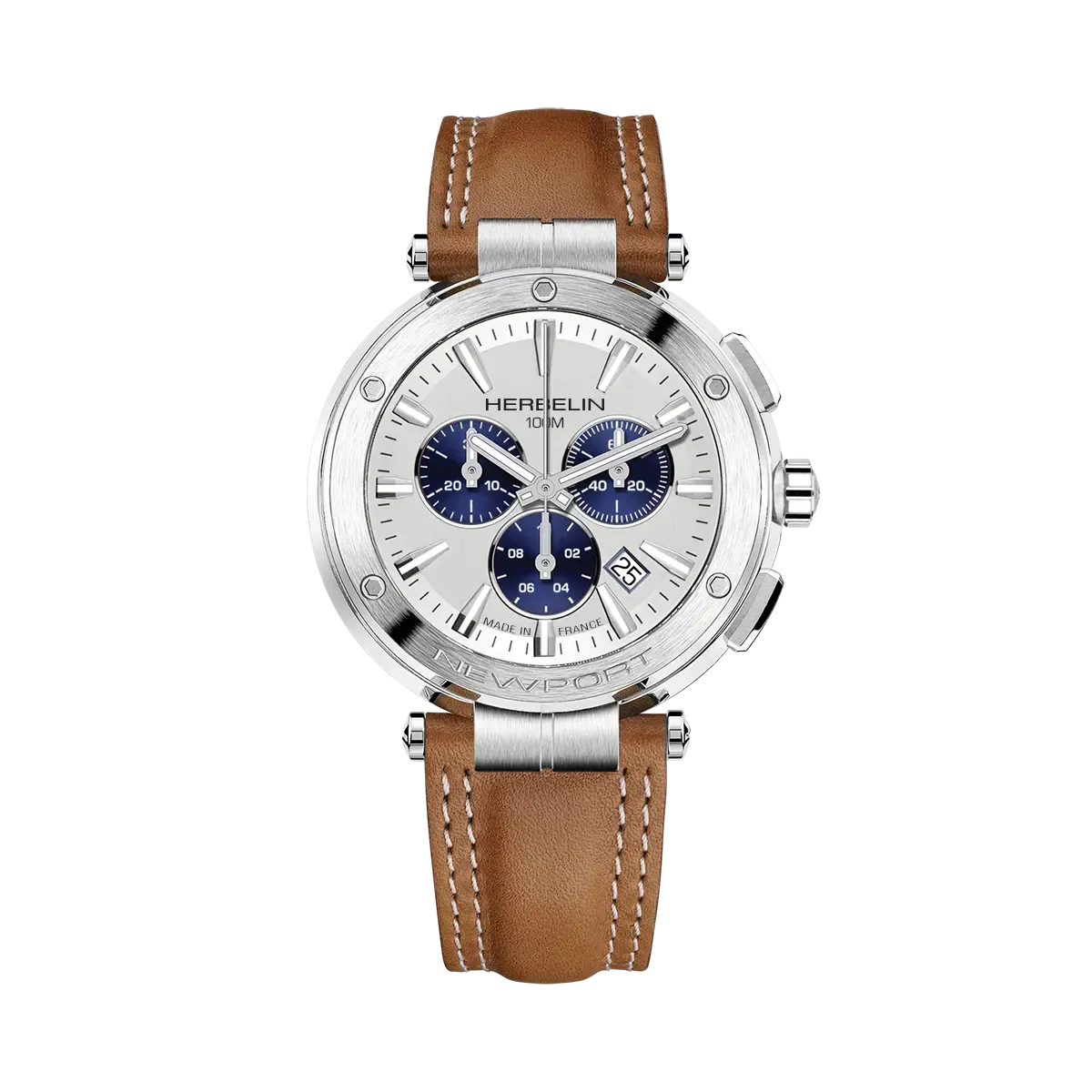 Montre "NEWPORT" - Chronophage -  Acier & Cuir Camel