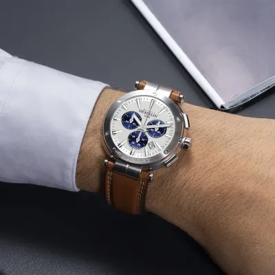 Montre "NEWPORT" - Chronophage -  Acier & Cuir Camel