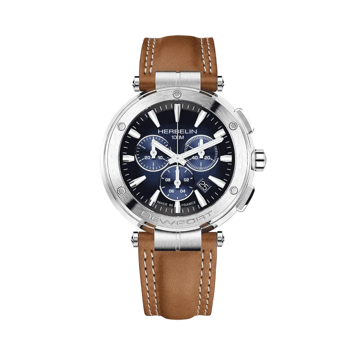 Montre "NEWPORT" - Chronophage -  Noir & Cuir Camel