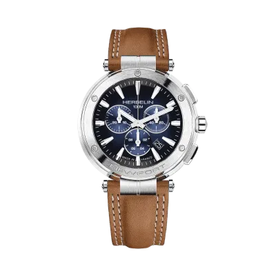 Montre "NEWPORT" - Chronophage -  Noir & Cuir Camel