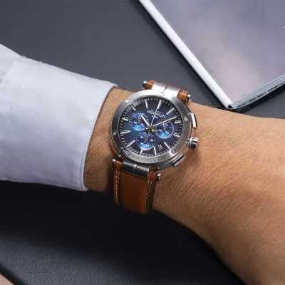 Montre "NEWPORT" - Chronophage -  Noir & Cuir Camel