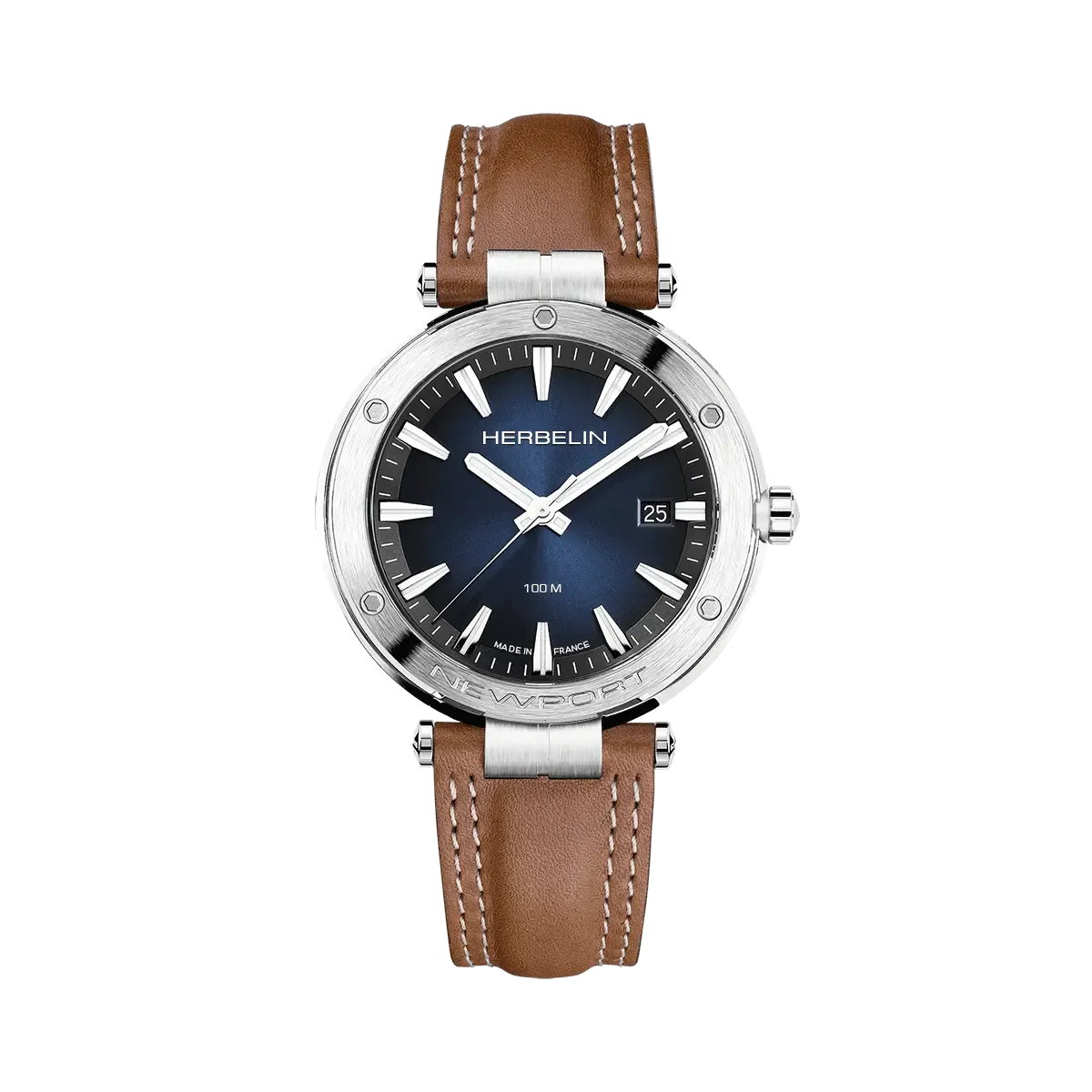 Montre "NEWPORT" - Quartz Date -  Acier, Bleu & Cuir