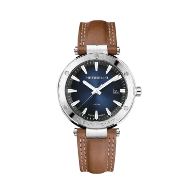 Montre "NEWPORT" - Quartz Date -  Acier, Bleu & Cuir