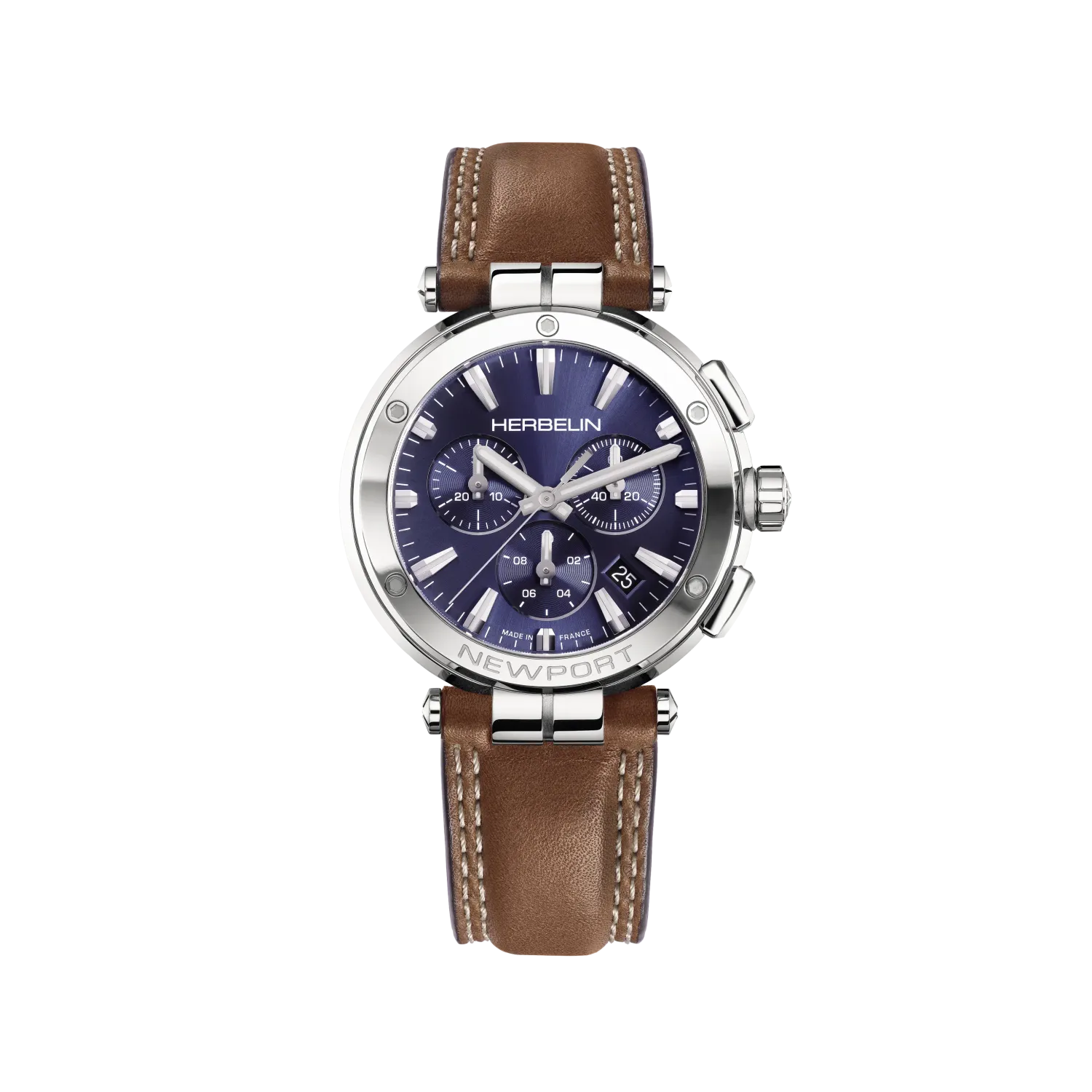 Montre "NEWPORT" - Chronophage -  Bleu & Cuir Brun