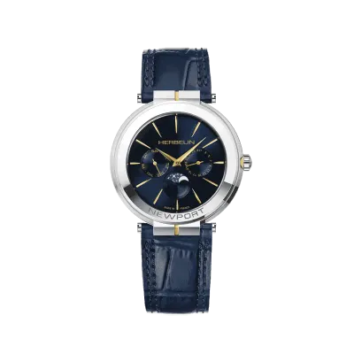 Montre "NEWPORT" – Slim Phase De Lune – Bicolore & Cuir
