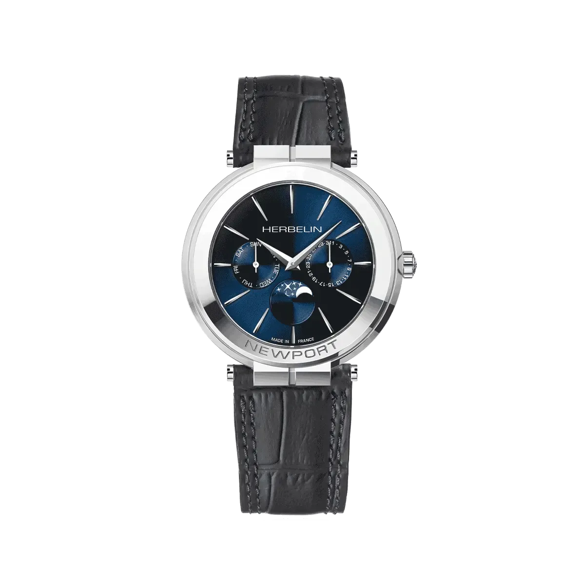 Montre "NEWPORT" – Slim Phase De Lune – Acier & Cuir