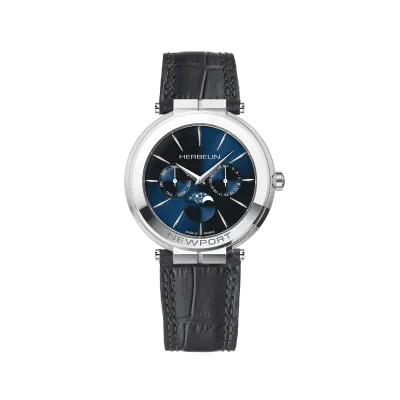 Montre "NEWPORT" – Slim Phase De Lune – Acier & Cuir