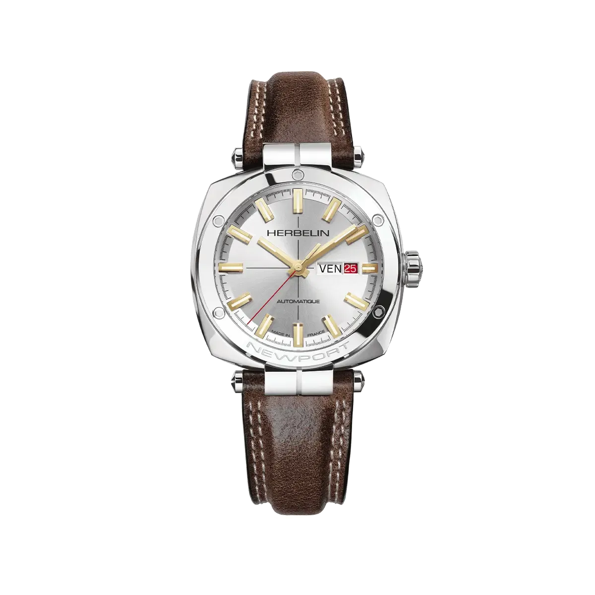 Montre "NEWPORT" – Héritage Automatique – Acier & Cuir Brun
